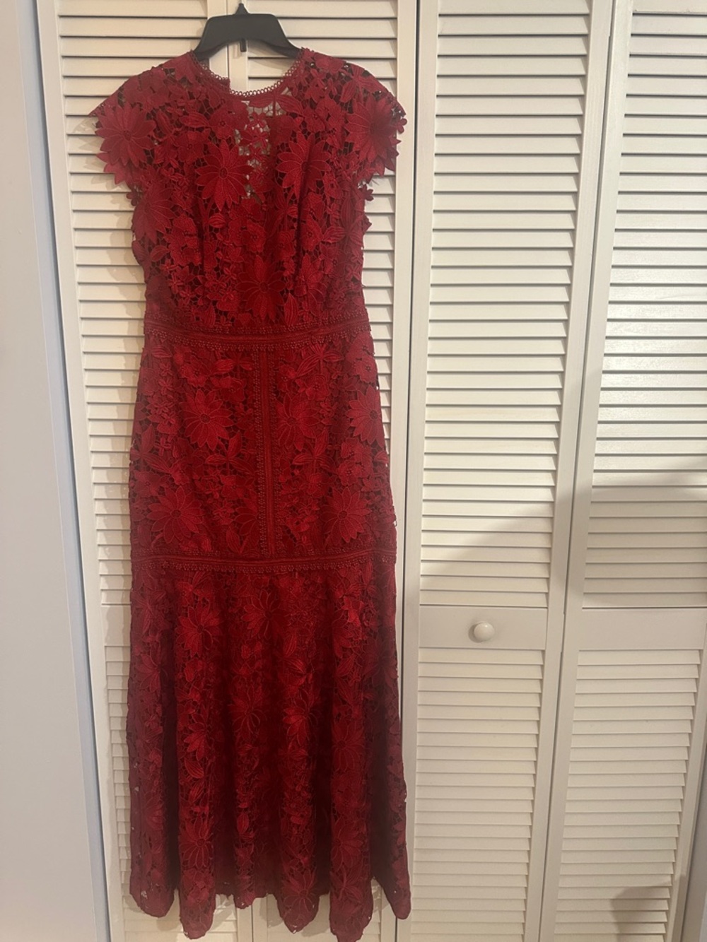 Shoshanna Red Floral Lace Maxi Dress
